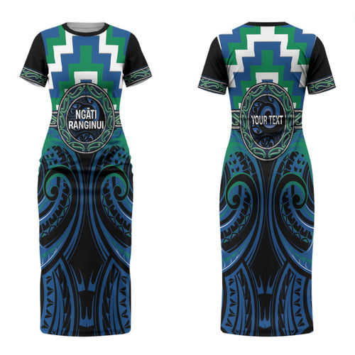 Aotearoa Ngati Ranginui Personalised Couples Matching Short Sleeve Bodycon Dress and Long Sleeve Button Shirt Maori Iwi Poutama Puhoro Tattoo