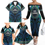 Aotearoa Ngati Ranginui Personalised Family Matching Off The Shoulder Long Sleeve Dress and Hawaiian Shirt Maori Iwi Poutama Puhoro Tattoo