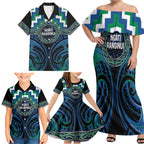 Aotearoa Ngati Ranginui Personalised Family Matching Off Shoulder Maxi Dress and Hawaiian Shirt Maori Iwi Poutama Puhoro Tattoo