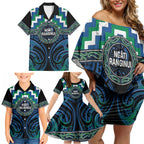 Aotearoa Ngati Ranginui Personalised Family Matching Off Shoulder Short Dress and Hawaiian Shirt Maori Iwi Poutama Puhoro Tattoo