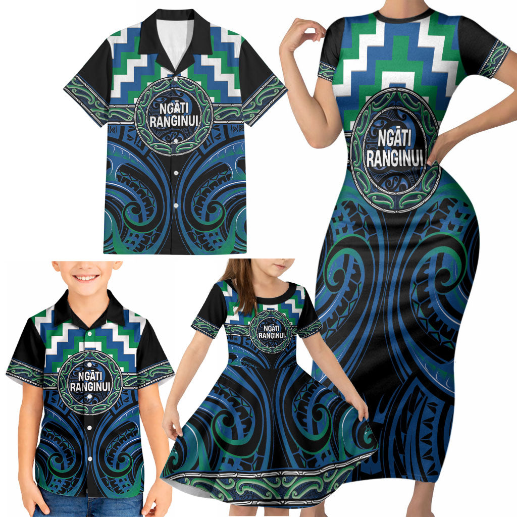 Aotearoa Ngati Ranginui Personalised Family Matching Short Sleeve Bodycon Dress and Hawaiian Shirt Maori Iwi Poutama Puhoro Tattoo