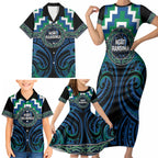 Aotearoa Ngati Ranginui Personalised Family Matching Short Sleeve Bodycon Dress and Hawaiian Shirt Maori Iwi Poutama Puhoro Tattoo