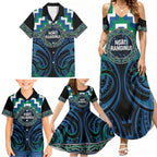 Aotearoa Ngati Ranginui Personalised Family Matching Summer Maxi Dress and Hawaiian Shirt Maori Iwi Poutama Puhoro Tattoo