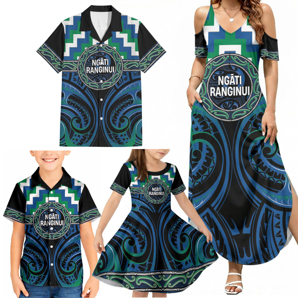 Aotearoa Ngati Ranginui Personalised Family Matching Summer Maxi Dress and Hawaiian Shirt Maori Iwi Poutama Puhoro Tattoo