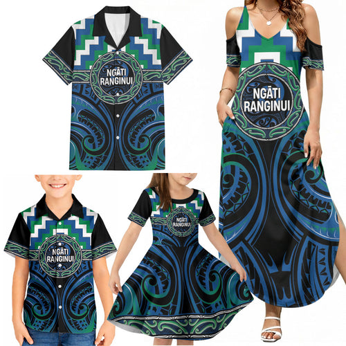 Aotearoa Ngati Ranginui Personalised Family Matching Summer Maxi Dress and Hawaiian Shirt Maori Iwi Poutama Puhoro Tattoo