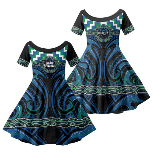 Aotearoa Ngati Ranginui Personalised Family Matching Summer Maxi Dress and Hawaiian Shirt Maori Iwi Poutama Puhoro Tattoo