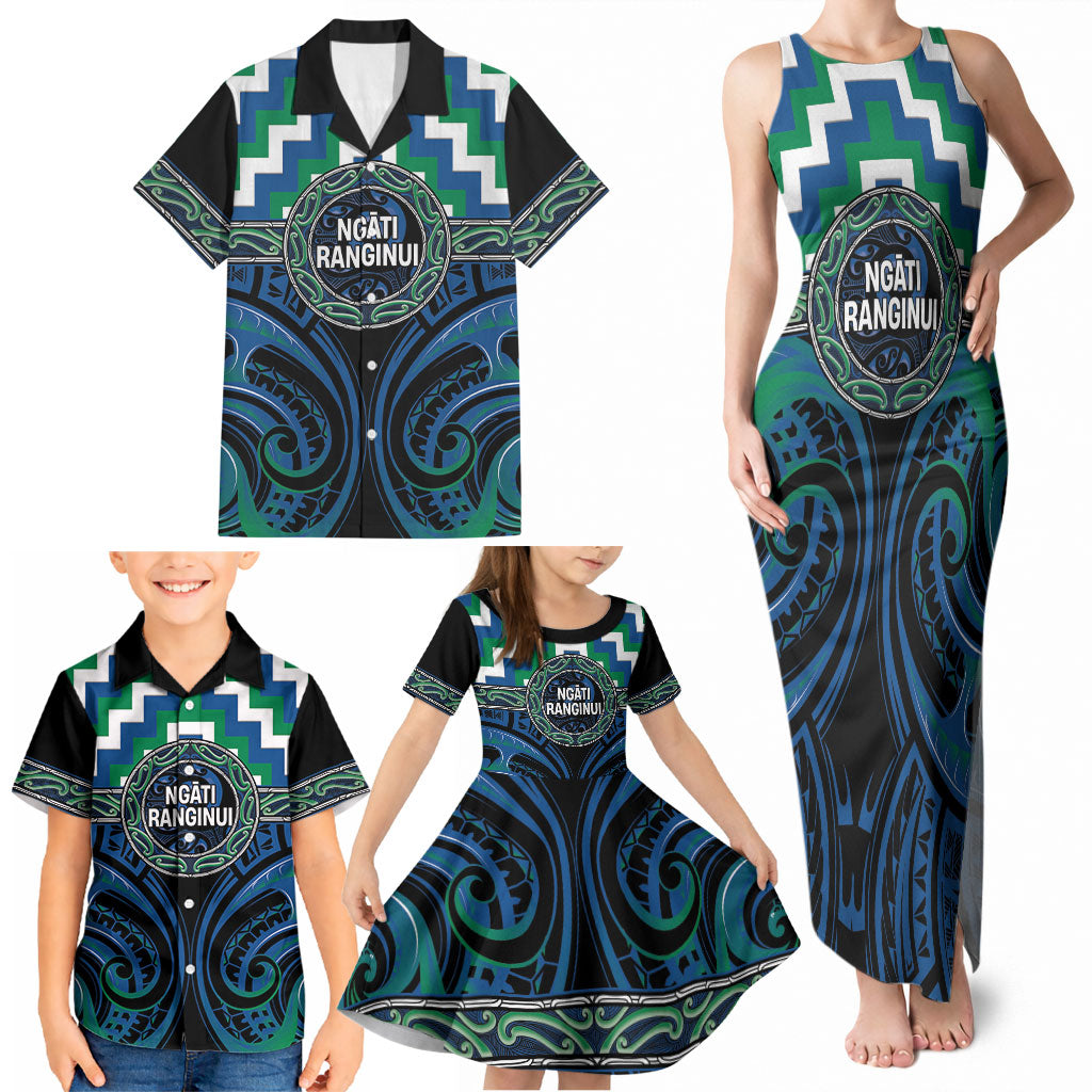 Aotearoa Ngati Ranginui Personalised Family Matching Tank Maxi Dress and Hawaiian Shirt Maori Iwi Poutama Puhoro Tattoo