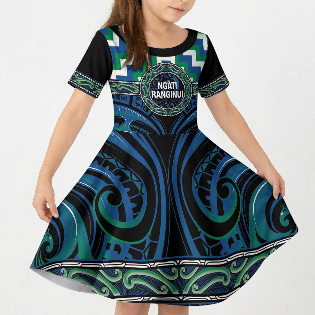 Aotearoa Ngati Ranginui Personalised Kid Short Sleeve Dress Maori Iwi Poutama Puhoro Tattoo