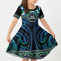 Aotearoa Ngati Ranginui Personalised Kid Short Sleeve Dress Maori Iwi Poutama Puhoro Tattoo