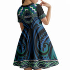 Aotearoa Ngati Ranginui Personalised Kid Short Sleeve Dress Maori Iwi Poutama Puhoro Tattoo