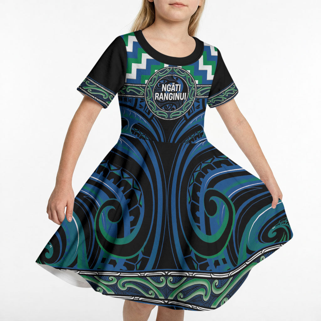 Aotearoa Ngati Ranginui Personalised Kid Short Sleeve Dress Maori Iwi Poutama Puhoro Tattoo