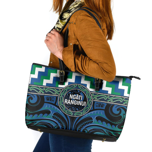 Aotearoa Ngati Ranginui Leather Tote Bag Maori Iwi Poutama Puhoro Tattoo