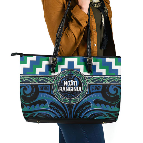 Aotearoa Ngati Ranginui Leather Tote Bag Maori Iwi Poutama Puhoro Tattoo