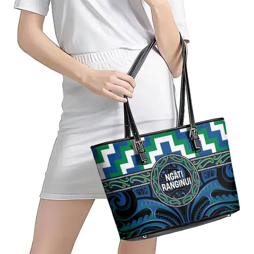 Aotearoa Ngati Ranginui Leather Tote Bag Maori Iwi Poutama Puhoro Tattoo