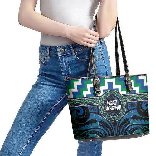 Aotearoa Ngati Ranginui Leather Tote Bag Maori Iwi Poutama Puhoro Tattoo