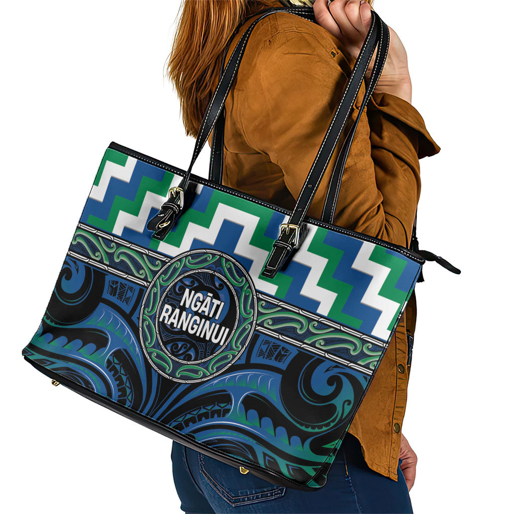 Aotearoa Ngati Ranginui Leather Tote Bag Maori Iwi Poutama Puhoro Tattoo