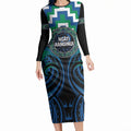 Aotearoa Ngati Ranginui Personalised Long Sleeve Bodycon Dress Maori Iwi Poutama Puhoro Tattoo