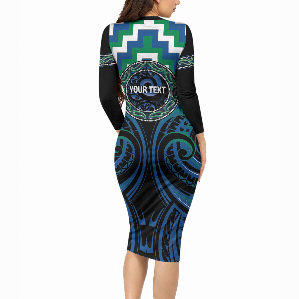 Aotearoa Ngati Ranginui Personalised Long Sleeve Bodycon Dress Maori Iwi Poutama Puhoro Tattoo