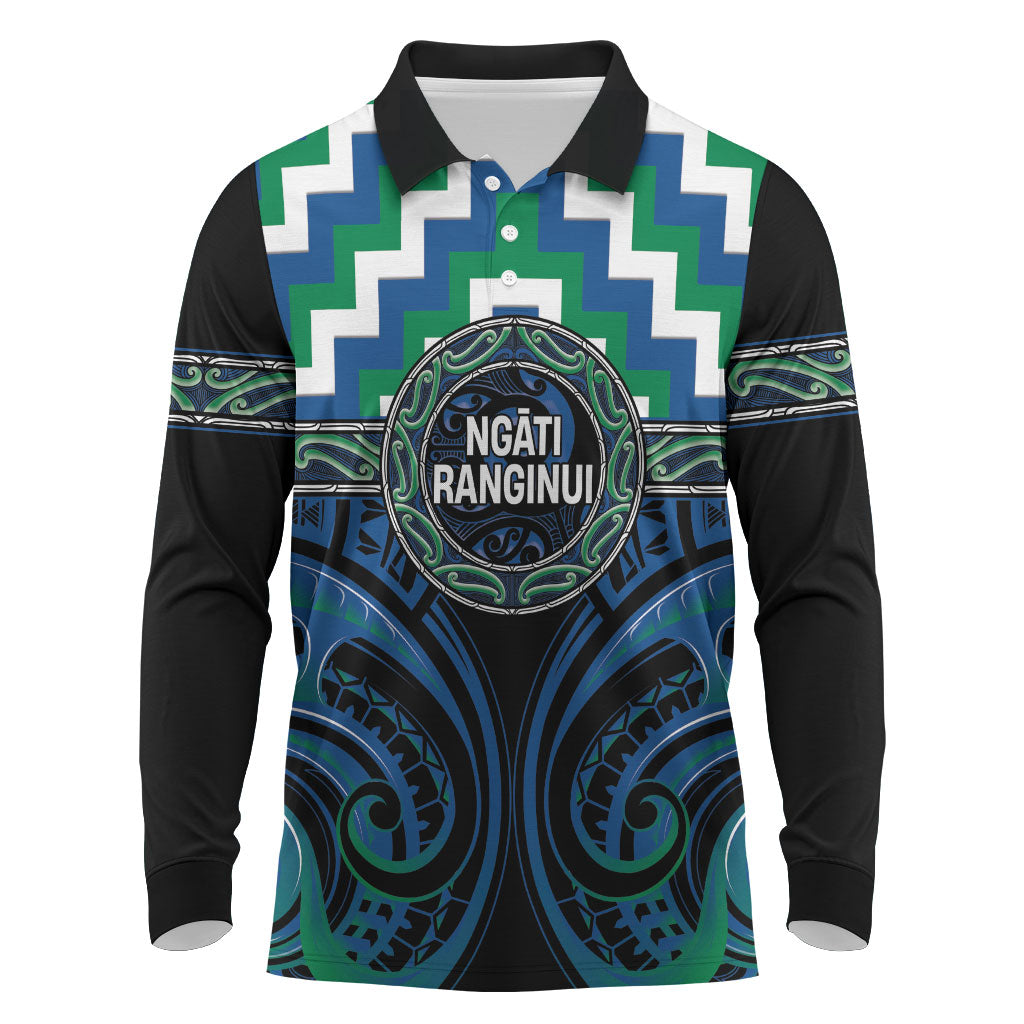 Aotearoa Ngati Ranginui Personalised Long Sleeve Polo Shirt Maori Iwi Poutama Puhoro Tattoo