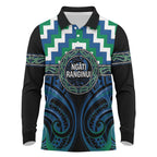 Aotearoa Ngati Ranginui Personalised Long Sleeve Polo Shirt Maori Iwi Poutama Puhoro Tattoo