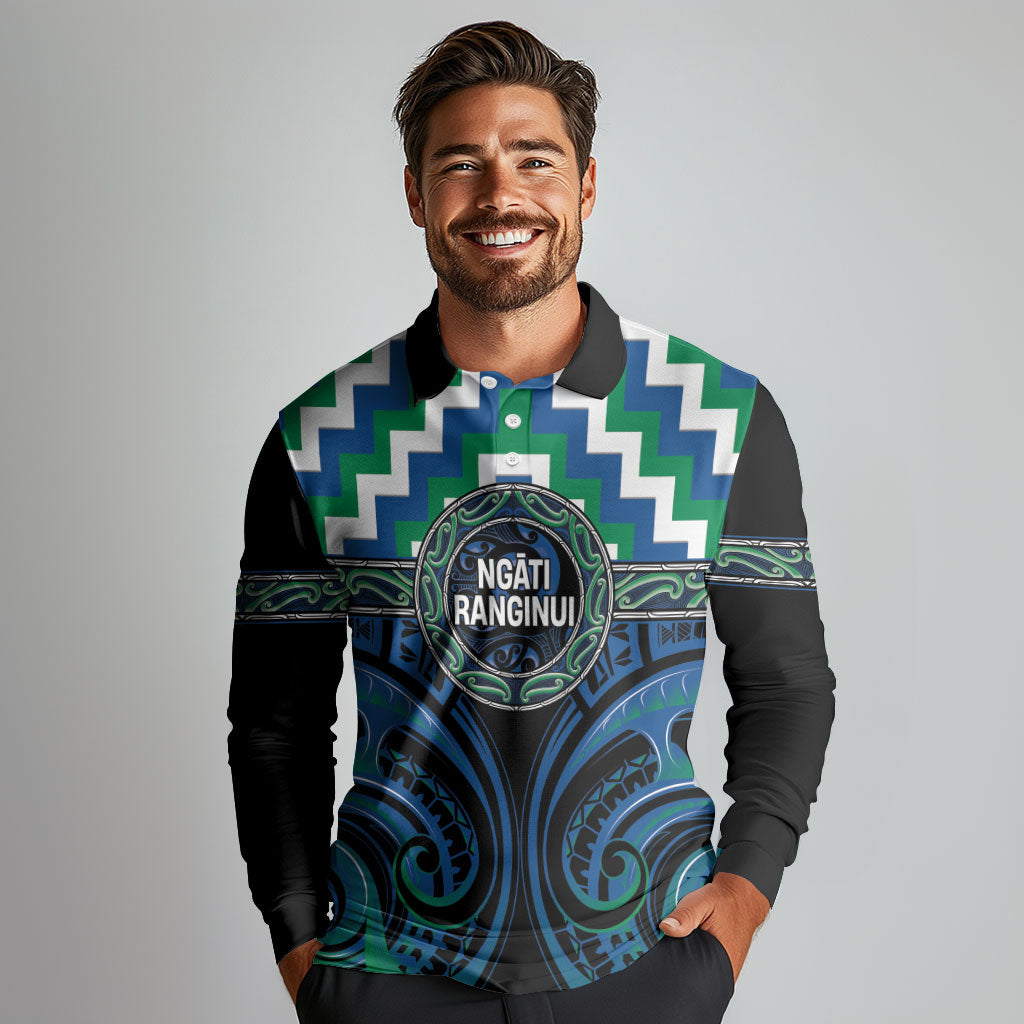 Aotearoa Ngati Ranginui Personalised Long Sleeve Polo Shirt Maori Iwi Poutama Puhoro Tattoo