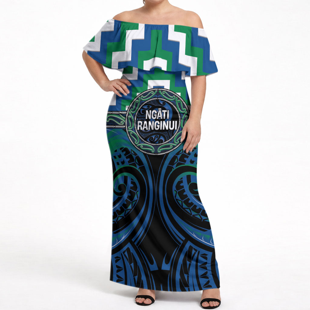 Aotearoa Ngati Ranginui Personalised Off Shoulder Maxi Dress Maori Iwi Poutama Puhoro Tattoo