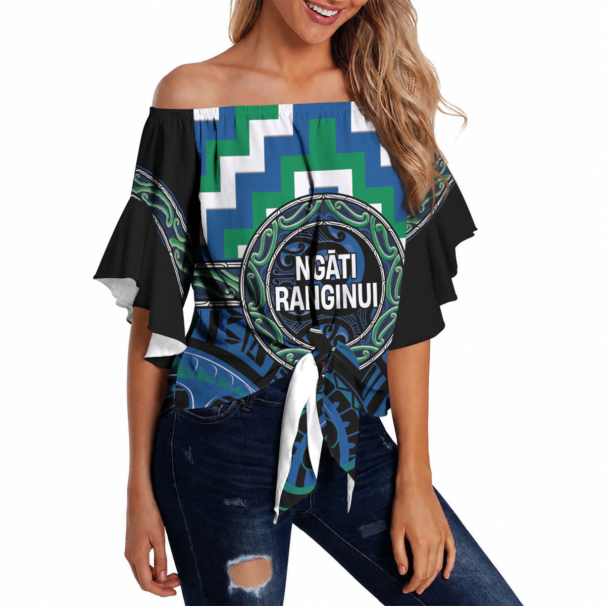 Aotearoa Ngati Ranginui Personalised Off Shoulder Wrap Waist Top Maori Iwi Poutama Puhoro Tattoo