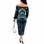 Aotearoa Ngati Ranginui Personalised Off The Shoulder Long Sleeve Dress Maori Iwi Poutama Puhoro Tattoo