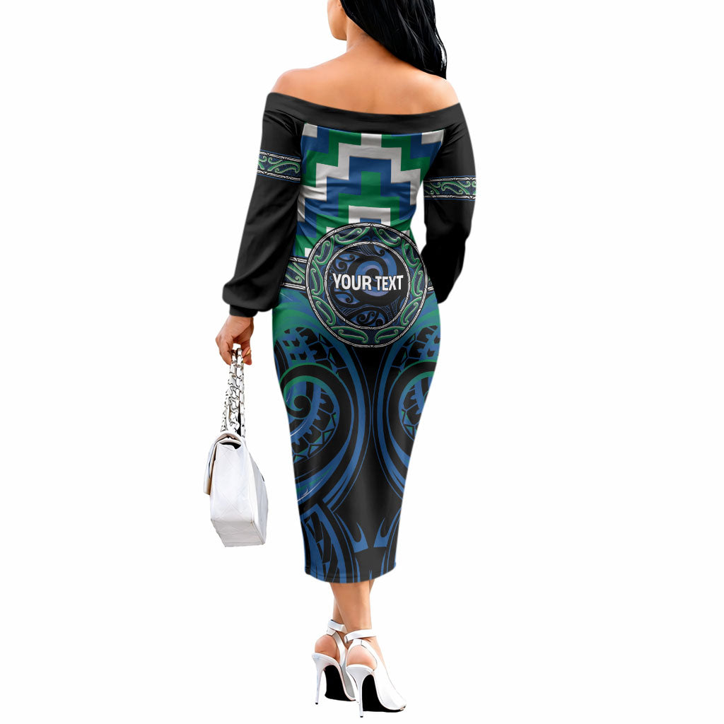 Aotearoa Ngati Ranginui Personalised Off The Shoulder Long Sleeve Dress Maori Iwi Poutama Puhoro Tattoo
