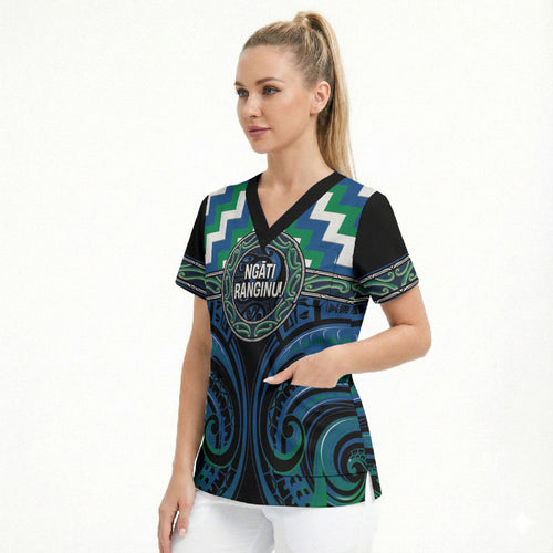 Aotearoa Ngati Ranginui Personalised Scrub Top Maori Iwi Poutama Puhoro Tattoo
