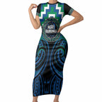 Aotearoa Ngati Ranginui Personalised Short Sleeve Bodycon Dress Maori Iwi Poutama Puhoro Tattoo