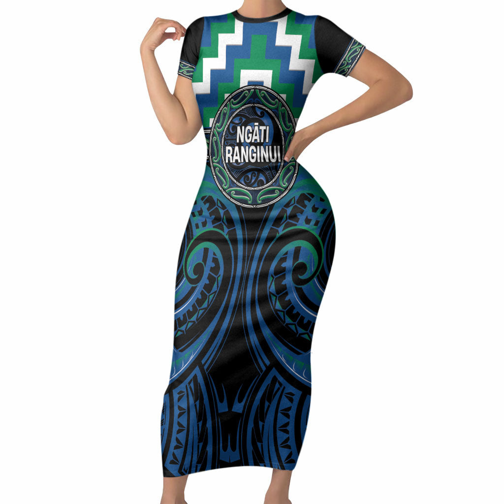 Aotearoa Ngati Ranginui Personalised Short Sleeve Bodycon Dress Maori Iwi Poutama Puhoro Tattoo