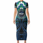Aotearoa Ngati Ranginui Personalised Short Sleeve Bodycon Dress Maori Iwi Poutama Puhoro Tattoo