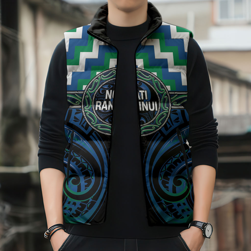 Aotearoa Ngati Ranginui Personalised Sleeveless Puffer Jacket Maori Iwi Poutama Puhoro Tattoo