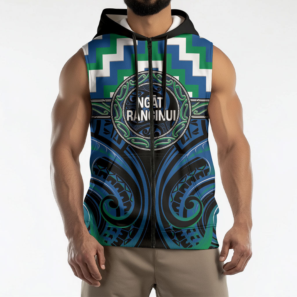 Aotearoa Ngati Ranginui Personalised Sleeveless Zip Hoodie Maori Iwi Poutama Puhoro Tattoo