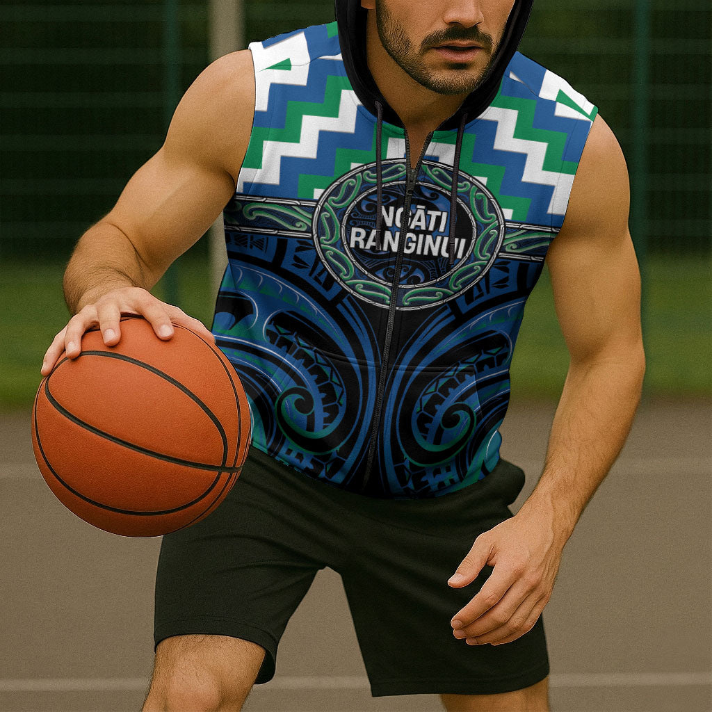 Aotearoa Ngati Ranginui Personalised Sleeveless Zip Hoodie Maori Iwi Poutama Puhoro Tattoo