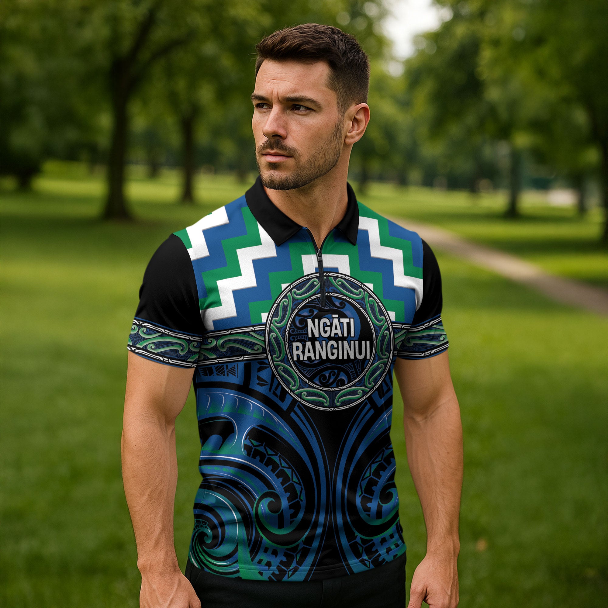 Aotearoa Ngati Ranginui Personalised Zipper Polo Shirt Maori Iwi Poutama Puhoro Tattoo