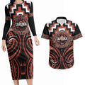 Aotearoa Tapuika Personalised Couples Matching Long Sleeve Bodycon Dress and Hawaiian Shirt Maori Iwi Poutama Puhoro Tattoo