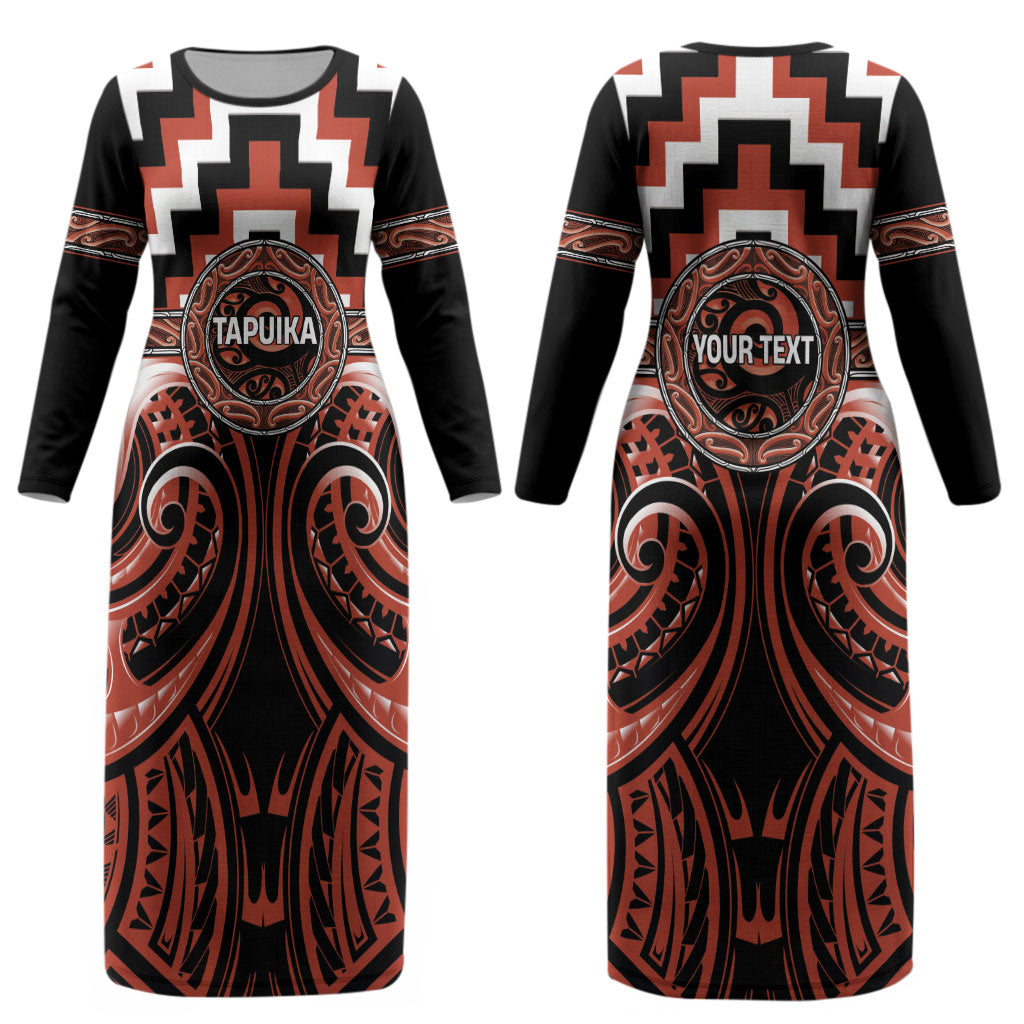 Aotearoa Tapuika Personalised Couples Matching Long Sleeve Bodycon Dress and Hawaiian Shirt Maori Iwi Poutama Puhoro Tattoo