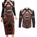 Aotearoa Tapuika Personalised Couples Matching Long Sleeve Bodycon Dress and Long Sleeve Button Shirt Maori Iwi Poutama Puhoro Tattoo