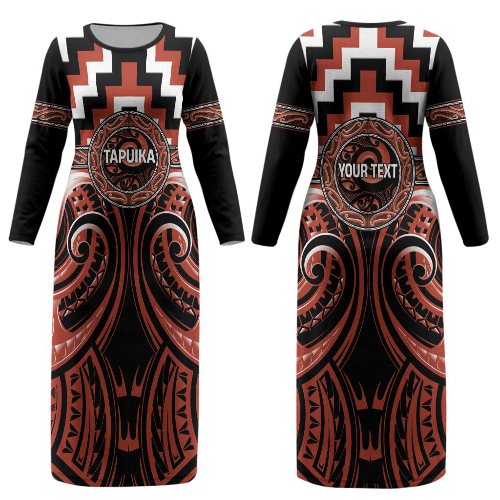 Aotearoa Tapuika Personalised Couples Matching Long Sleeve Bodycon Dress and Long Sleeve Button Shirt Maori Iwi Poutama Puhoro Tattoo