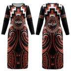 Aotearoa Tapuika Personalised Couples Matching Long Sleeve Bodycon Dress and Long Sleeve Button Shirt Maori Iwi Poutama Puhoro Tattoo