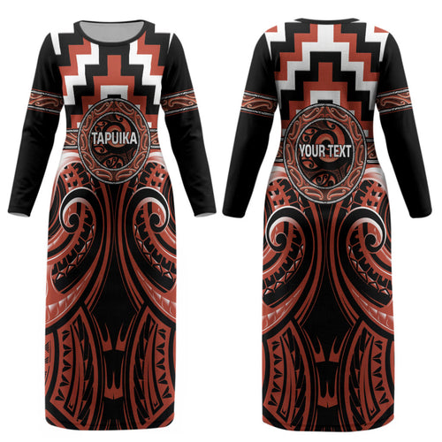 Aotearoa Tapuika Personalised Couples Matching Long Sleeve Bodycon Dress and Long Sleeve Button Shirt Maori Iwi Poutama Puhoro Tattoo