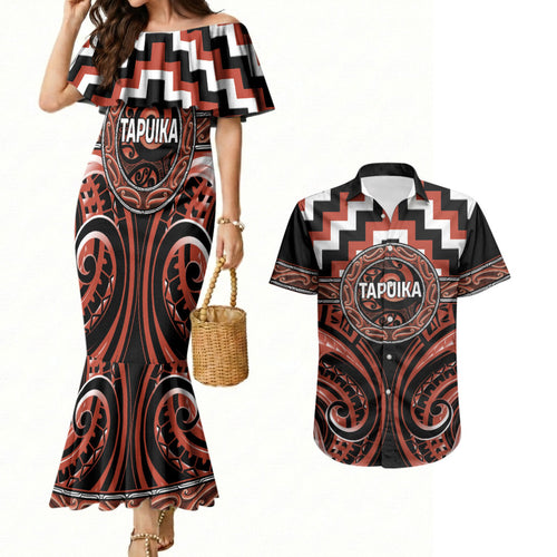 Aotearoa Tapuika Personalised Couples Matching Mermaid Dress and Hawaiian Shirt Maori Iwi Poutama Puhoro Tattoo