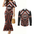Aotearoa Tapuika Personalised Couples Matching Mermaid Dress and Long Sleeve Button Shirt Maori Iwi Poutama Puhoro Tattoo