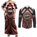 Aotearoa Tapuika Personalised Couples Matching Off Shoulder Maxi Dress and Long Sleeve Button Shirt Maori Iwi Poutama Puhoro Tattoo