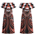 Aotearoa Tapuika Personalised Couples Matching Off Shoulder Maxi Dress and Long Sleeve Button Shirt Maori Iwi Poutama Puhoro Tattoo