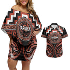 Aotearoa Tapuika Personalised Couples Matching Off Shoulder Short Dress and Hawaiian Shirt Maori Iwi Poutama Puhoro Tattoo