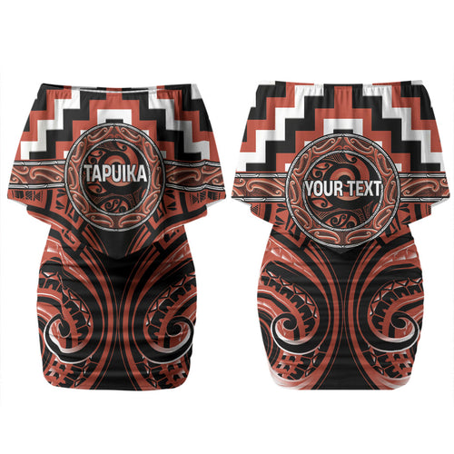 Aotearoa Tapuika Personalised Couples Matching Off Shoulder Short Dress and Hawaiian Shirt Maori Iwi Poutama Puhoro Tattoo
