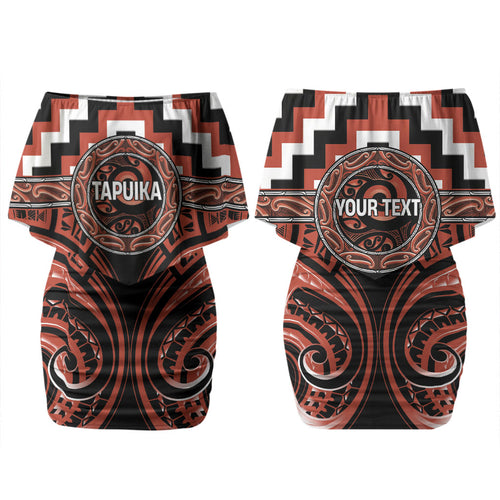 Aotearoa Tapuika Personalised Couples Matching Off Shoulder Short Dress and Long Sleeve Button Shirt Maori Iwi Poutama Puhoro Tattoo